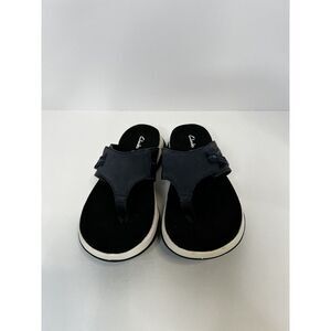 Clarks Womens US 7‎ W Wave 2.0 Sea Flip Flop Sandal Navy Leather/ Nubuck Combine